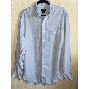 Brooks Brothers 346 Shirt Men Blue 100% Linen Button Down Long Sleeve M Luxury